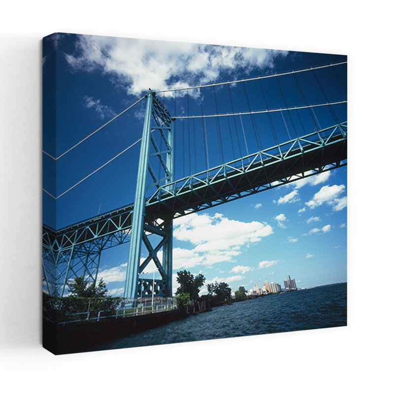 Bridge across a river Ambassador Bridge Detroit River Detroit Wayne County Michigan USA 1 Piece Wrapped Canvas Wall Art
