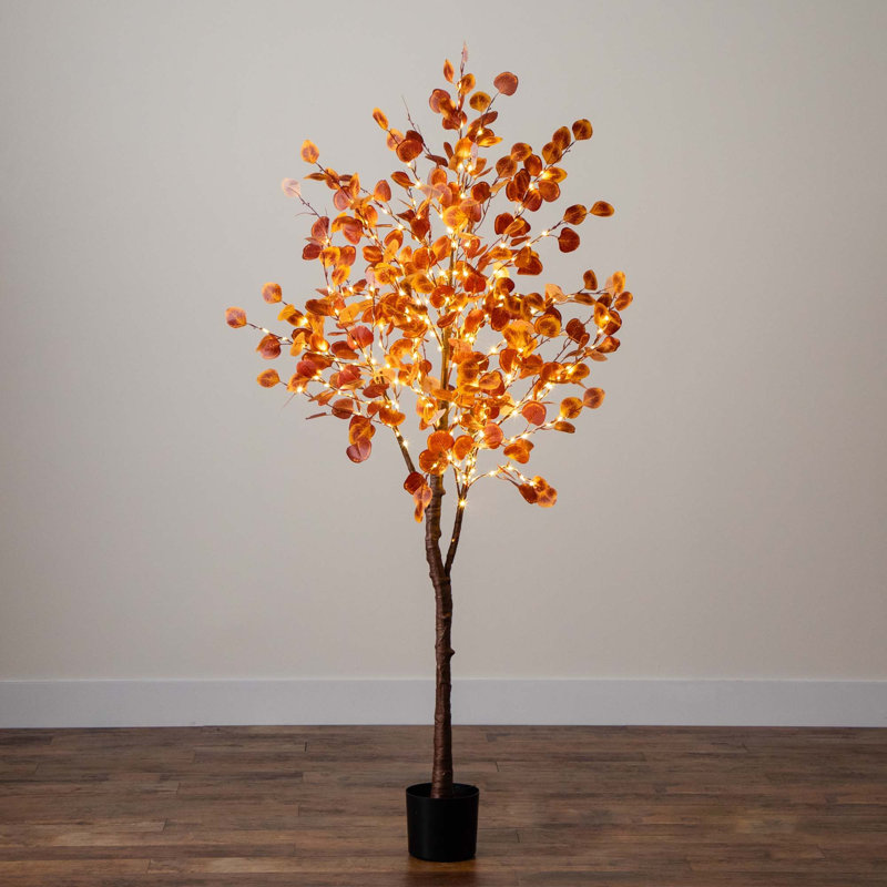 6ft. Pre-Lit Autumn Eucalyptus Artificial Fall Tree with 300 Warm White LED Lights