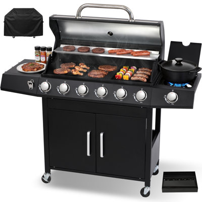 Barbecue au gaz propane à 6 brûleurs de 65 850 BTU avec brûleur latéral (version améliorée)