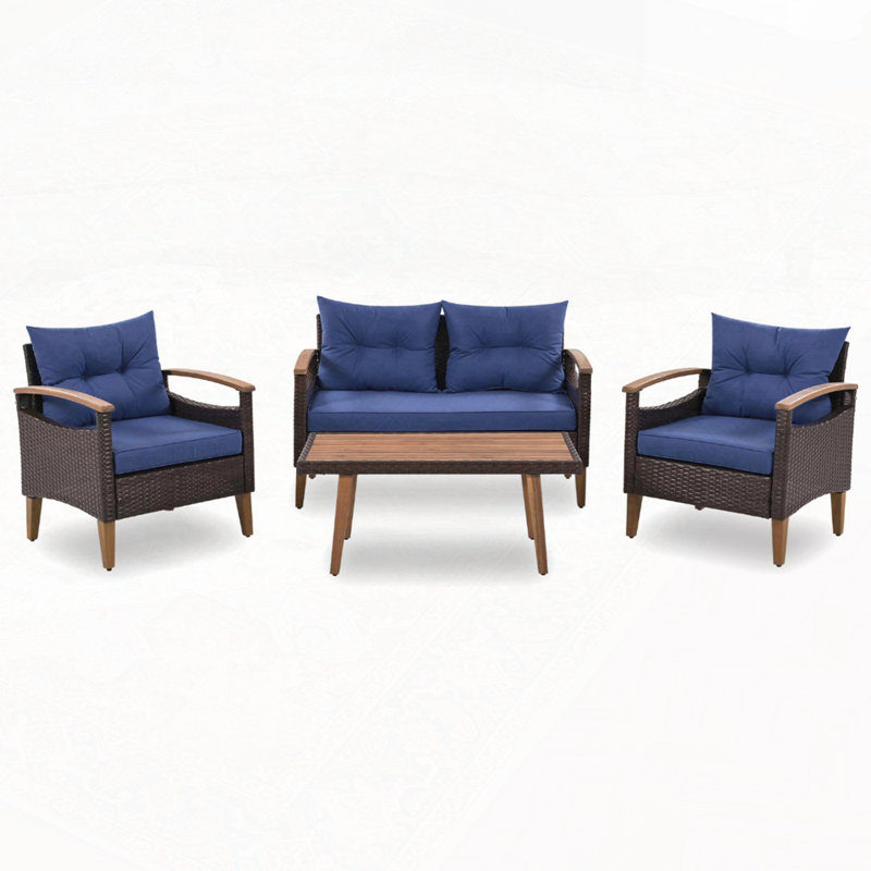 Ensemble de canapé d'extérieur en rotin PE, Bleu
