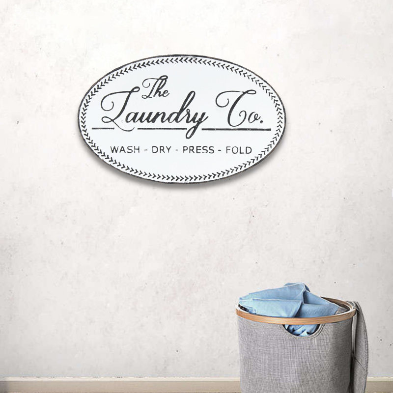 Karla Rustic Metal Laundry Wall Sign, Farmhouse White & Gray Wall Décor, 22" x 14"