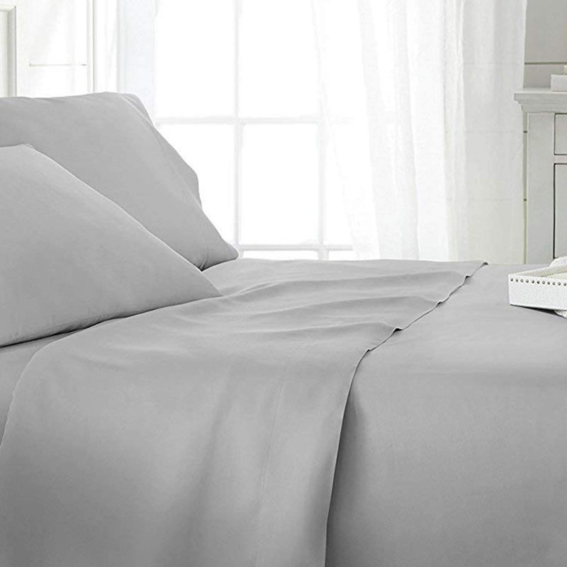 Ensemble de draps uni en rayonne, Ensemble de draps pour grand lit + un drap-housse , Gris clair