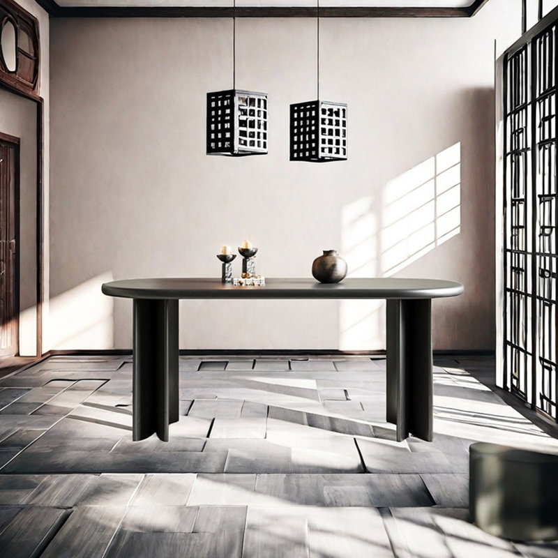 Simple ash solid wood dining table, Black, 29.53"H x 55.12"L x 27.56"W, Black