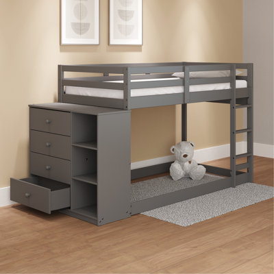 Gray Finish, Twin/twin Bunk Bed, 4 Drawers, 3 Compartments, Slats System, Fixed , Guard - Rail, , Pine, , Weight Capacity Gray, Stop,