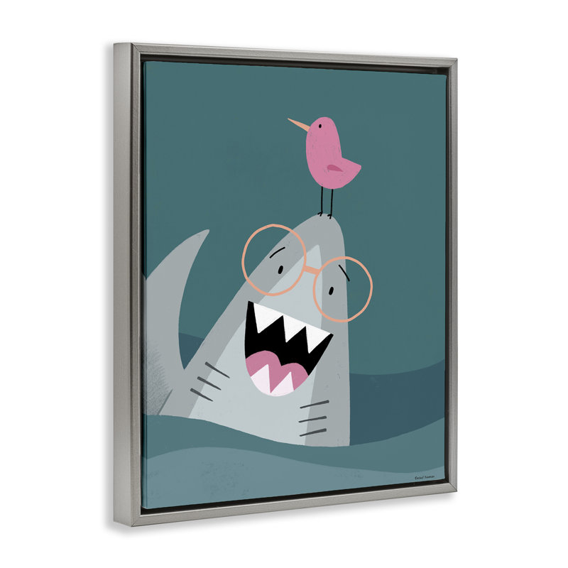 The Friendliest Shark Floating Frame, design by Rachel Nieman, 31" H x 25" W, Luster Gray Floater Frame