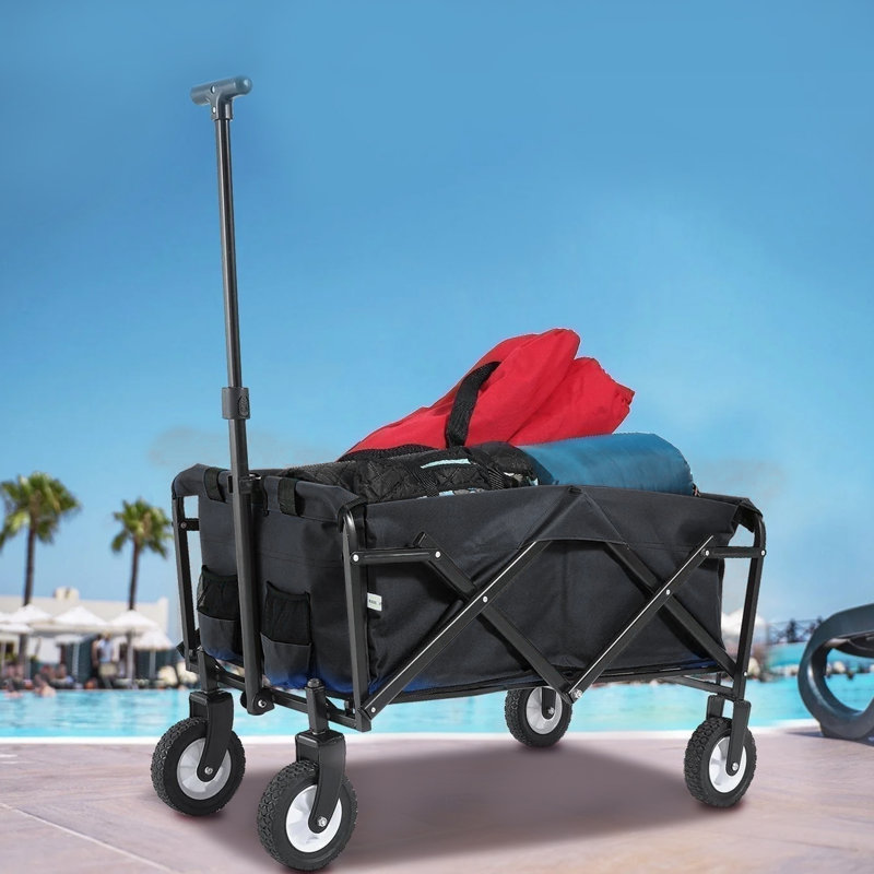 Black Collapsible Folding Outdoor Utility Wagon with Adjustable Handle