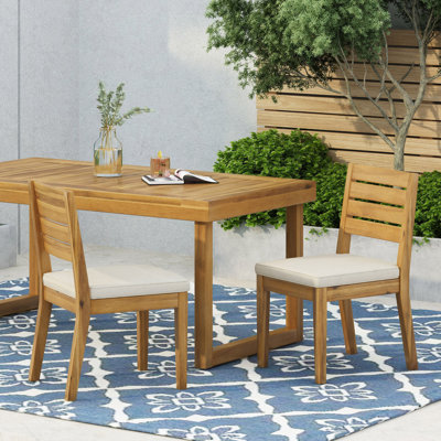 Chaise de salle à manger d'extérieur sans accoudoirs en bois d'acacia avec coussins (ensemble de 2)