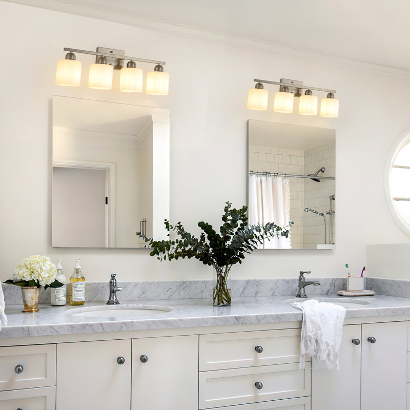  4-Light Dimmable Bathroom Vanity Light with Frosted Milk Glass Shades, Chrome, 4 Lights