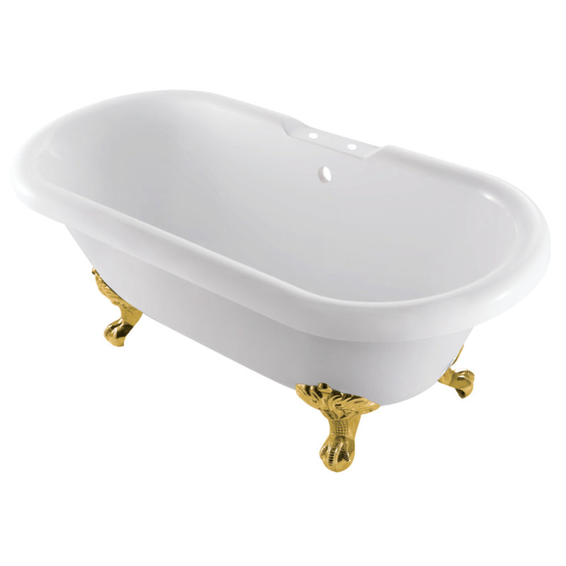 Kingston Brass Aqua Eden 67-Inch Acrylic Oval Double Ended Clawfoot Tub (7-Inch Faucet Drillings), Brushed Brass
