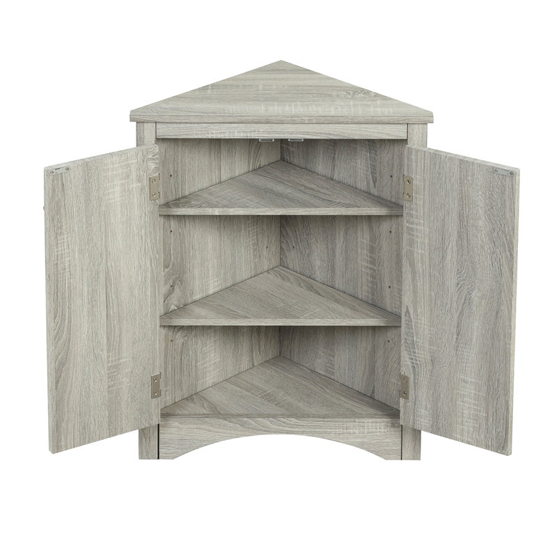 Oak Triangle Bathroom Storage Cabinet With Adjustable Shelves, Freestanding Floor Cabinet For Home Kitchen, Taupe
