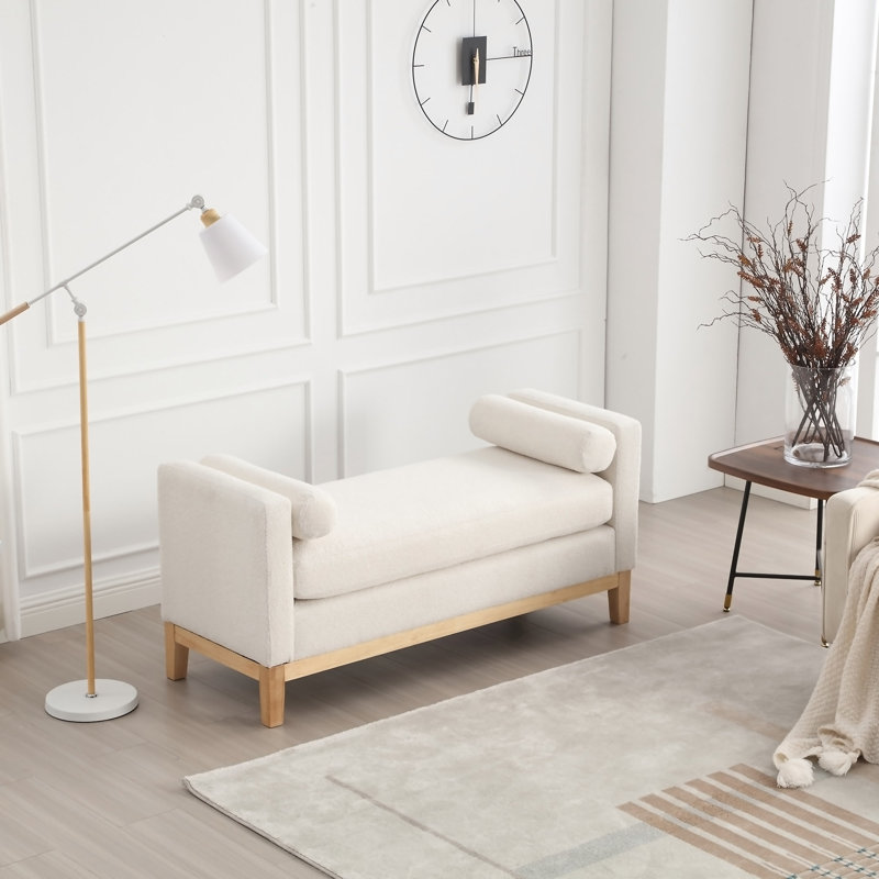 Rhile Boucle Upholstered Bench, Ivory