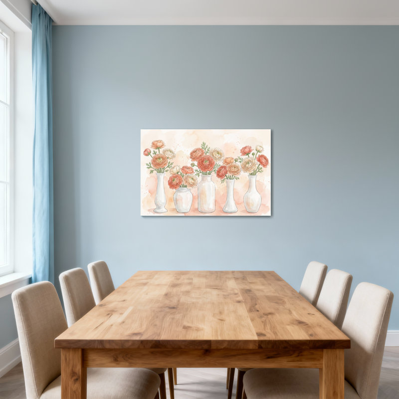 Plantes et fleurs, vases floraux, aquarelle, H 16 po x l 24 po