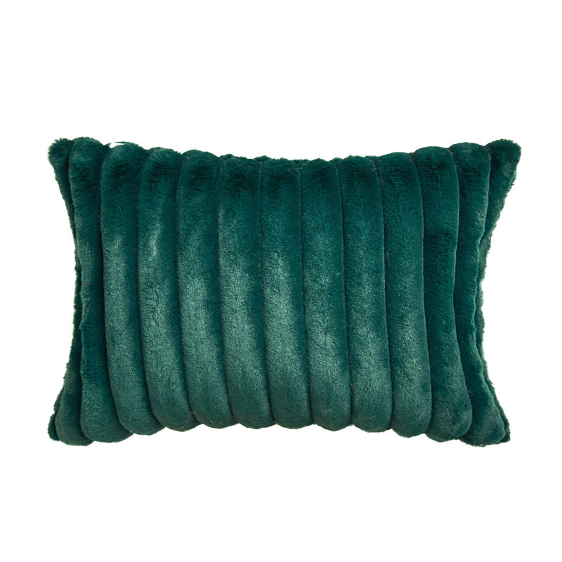 Faux Fur Lines Striped Faux Fur Reversible Throw Pillow, Dark Green