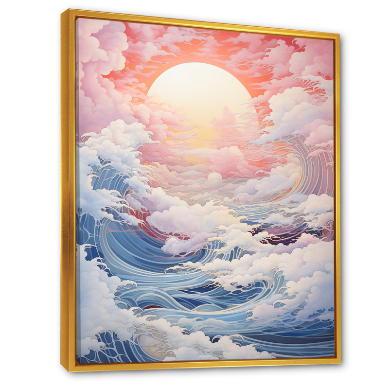Paysage de tempête Kawaii Ocean I, H 32 po x l 16 po x P 1 po, Cadre flottant doré