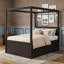 Lit plateforme à baldaquin en bois avec lit gigogne simple et tiroirs de rangement-1463526-1463527