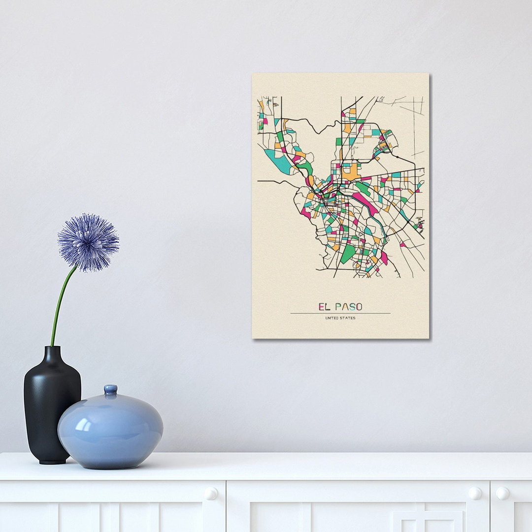 El Paso, Texas Map by Ayse Deniz Akerman - Wrapped Canvas Gallery-Wrapped Canvas Giclée