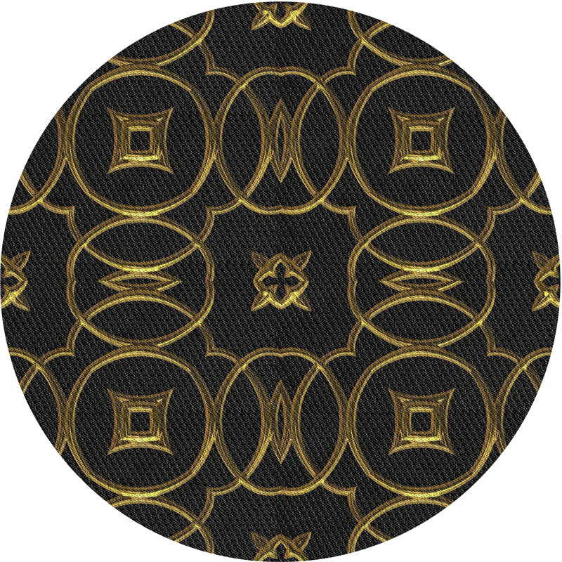 Tapis de zone dorée/noir à motifs, Rond 4 pi