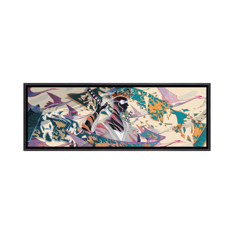 " Ninja " by Sija Hong Painting Print, Distressed Black Framed Canvas, 24" H x 72" W x 1.5" D