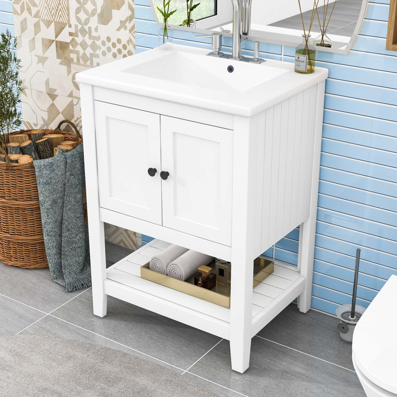  Meuble-lavabo simple 24 po avec comptoir en céramique Neval, Blanc