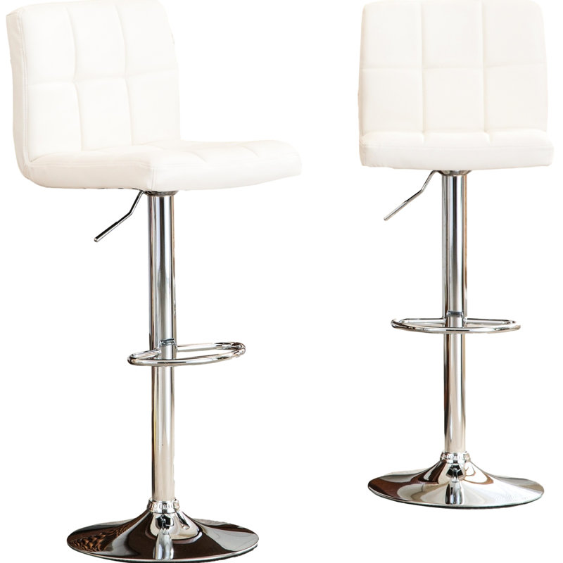 2 tabourets de bar blancs en similicuir avec levage hydraulique réglable - pivotant à 360 degrés et base chromée pour une décoration intérieure contemporaine 2 base, repose-pieds confort d'assise exceptionnel
