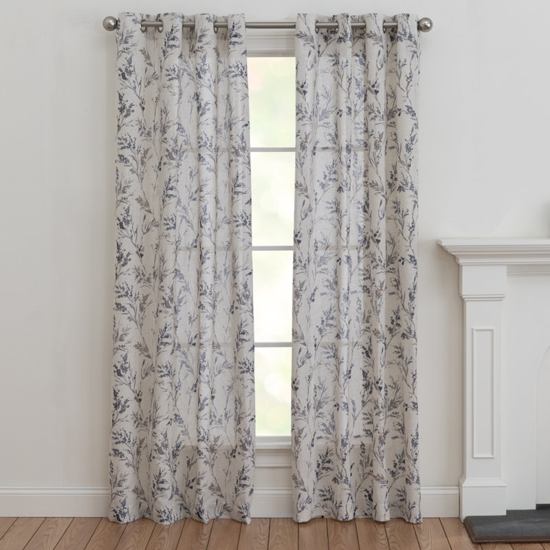 Kamloops 100% Polyester Semi-Sheer Floral Curtain Panel with Grommet Top, Indigo, 50" W x 84" L
