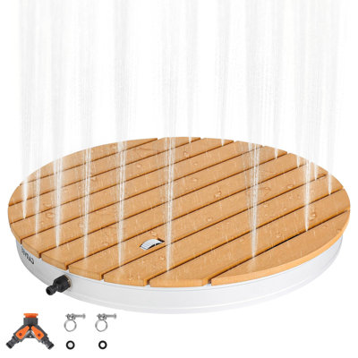 Portable WPC Outdoor Shower Kit – Adjustable 4.5M Fountain, Weatherproof Foot Pedal, Eco-Friendly, Easy Install, Durable for Garden, Pool, Sauna, Patio – Natural Wood Color