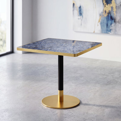 Square Sintered Stone Dining Table with Black Gold Pedestal Base