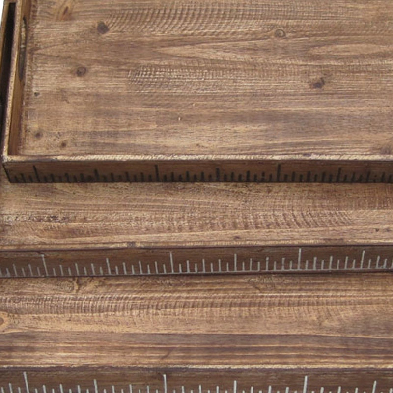 Aske Solid Wood Tray - Set of 3, Brown