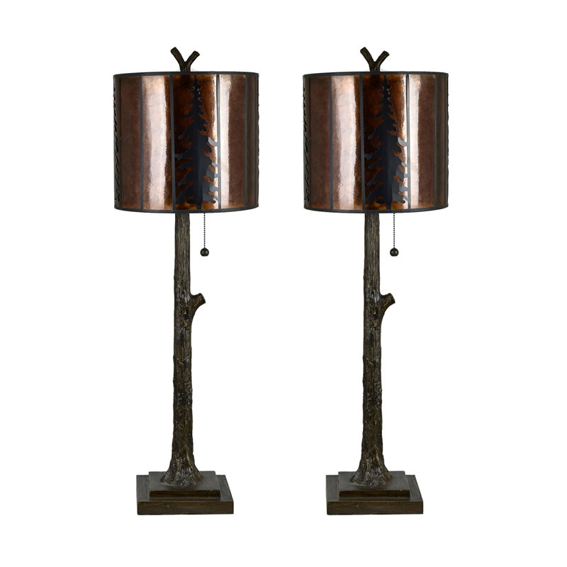 38" Resin Table Lamp With Brown Shade