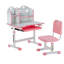 Chaise et bureau d'étude pour enfants avec bibliothèque et tiroir à hauteur réglable rose