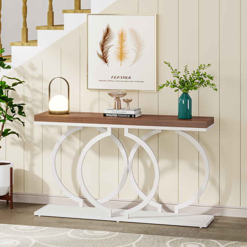 Coito 355.6cm Solid Wood Top Console Table, White, Walnut
