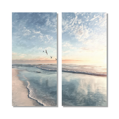 «White and Blue Coastal Oceans Pulse Paradise», impressions sur toile de plage, art mural bord de mer blanc 2 pièces