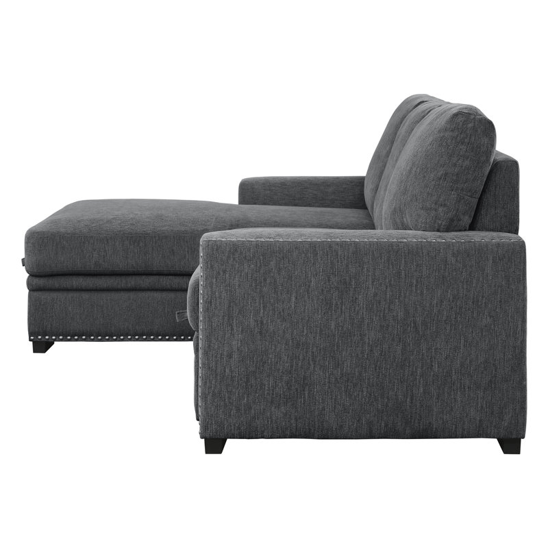 Canapé modulaire avec méridienne droite Mahir, Accoudoir à gauche (vu de face), Chenille gris anthracite Mahir