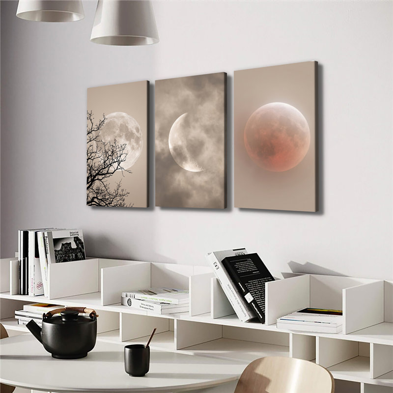 Neutre phase de lune, ciel nocturne, ensemble de 3 toiles tendues, 12 * 18 pouces * 3