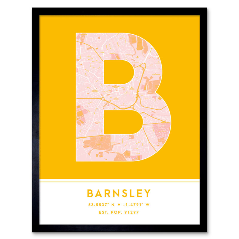 Barnsley England United Kingdom City Map Yellow 1 Piece Single Picture Frame Wall Art