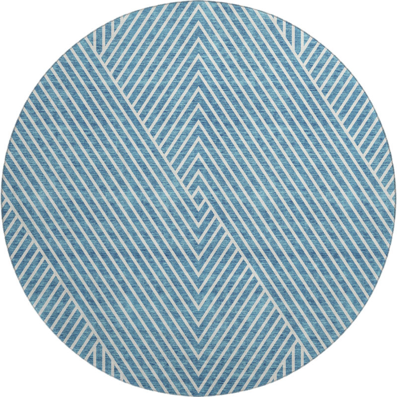 Premium Machine Washable Prisco Teal Rug, Round 8'