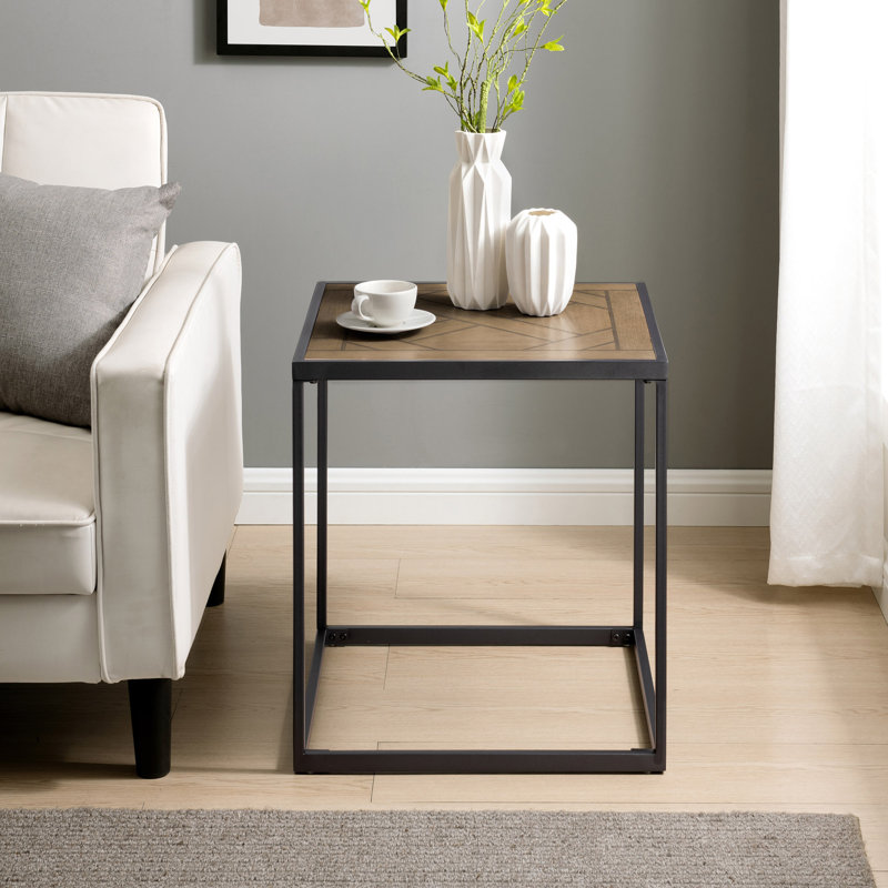 Table de bout carrée avec plateau de parquet