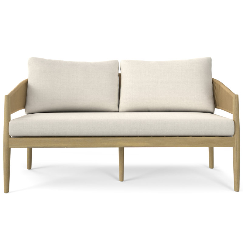 Natural Acacia Wood Two-Seat Outdoor Sofa with Rope Detailing