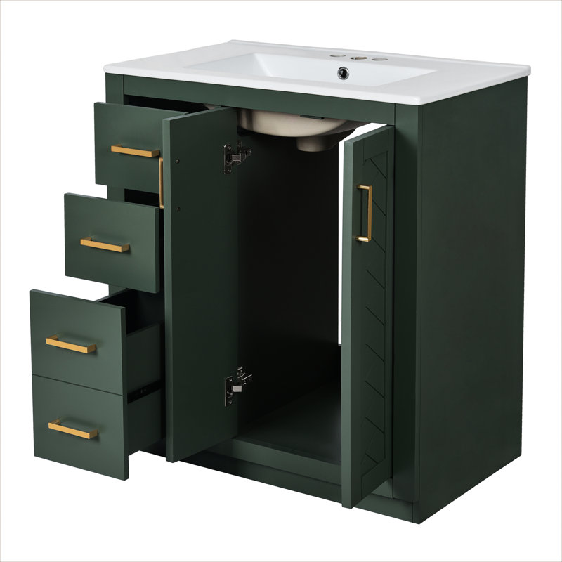 Meuble-lavabo en céramique 30 po Style moderne avec armoire spacieuse et portes à fermeture douce, Green