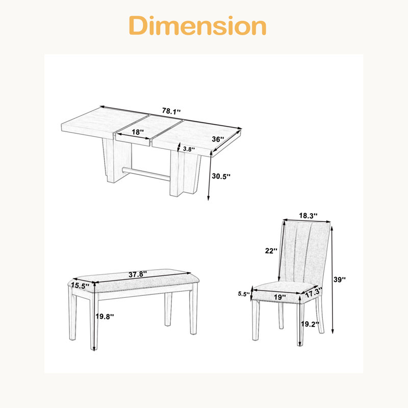 Ensemble de table de salle à manger en bois extensible Farmhouse, Brun, Gris