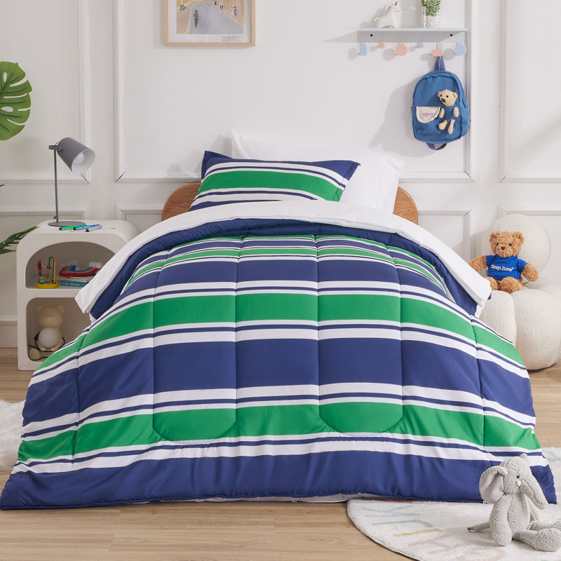 Ensemble d'édredon pour enfants avec taies décoratives, Full/Queen, Navy Blue & Green