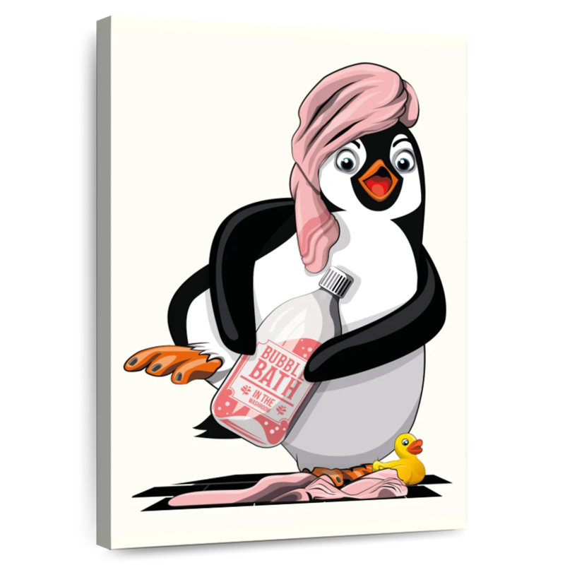 Pingouin nu dans la salle de bain, H 39 po x l 26 po