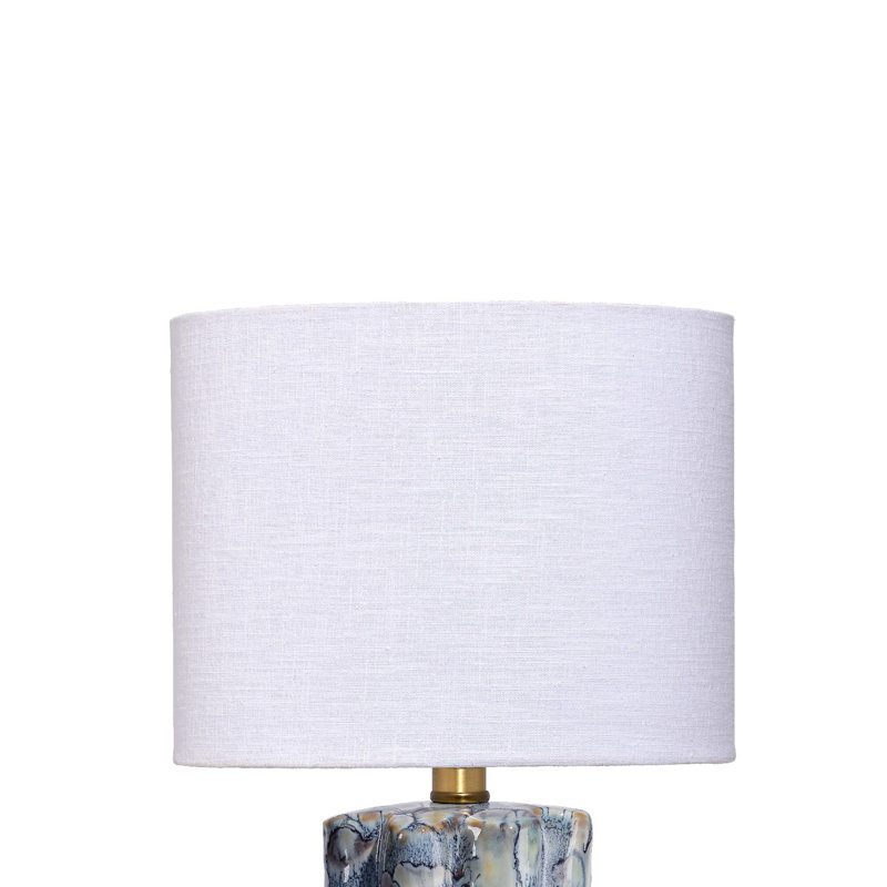 Lampe de table Flix, lin blanc, céramique festonnée bleue, 100 W, H 23 po x l 10 po x P 8 po, Unipolaire