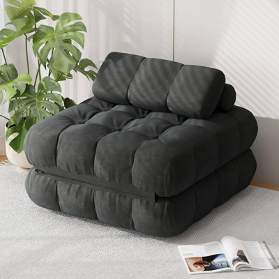 Boneless Single Folding Sofa Bed – Convertible Futon Sleeper Chair with Pillow, Comfy Portable Fold-Out Lounge Couch for Living Room or Bedroom
