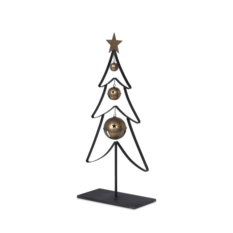 Cabin Cozy Iron Christmas Tree with Bells, 32 in., 27.5" H x 13" W x 6" D