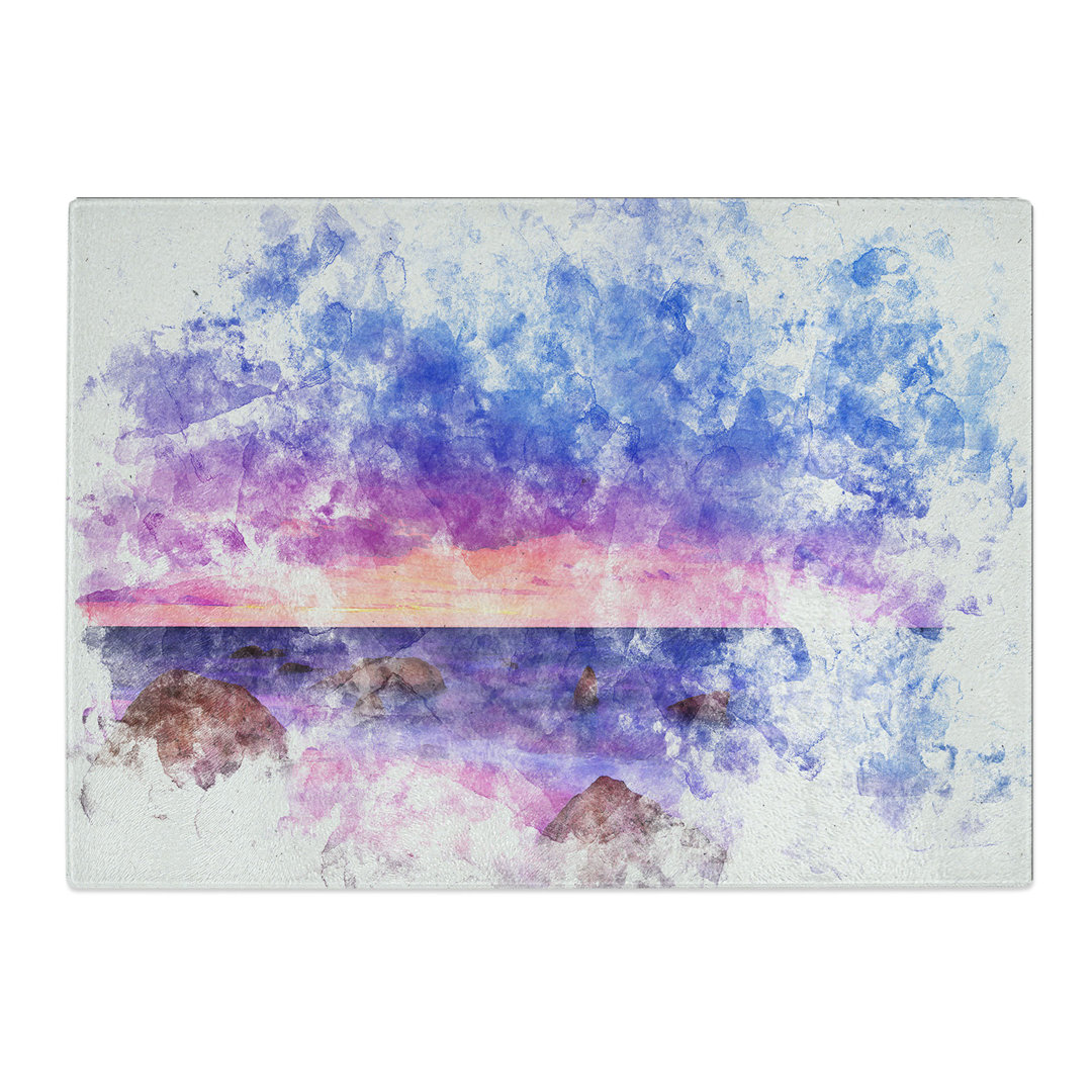 Tempered Glass a Beach in Spain Watercolour Chopping Board