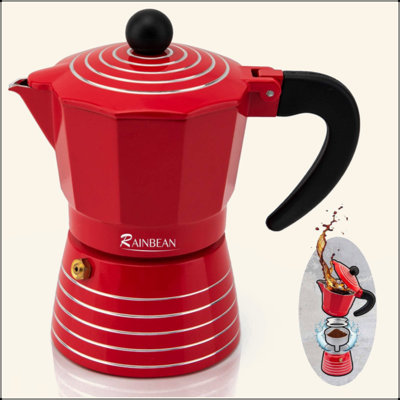 Cafetière à moka 3 tasses Stovetop Cafetière italienne cubaine Greca; Aluminium durable et facile à utiliser et à nettoyer (rouge 6 oz) Amazon