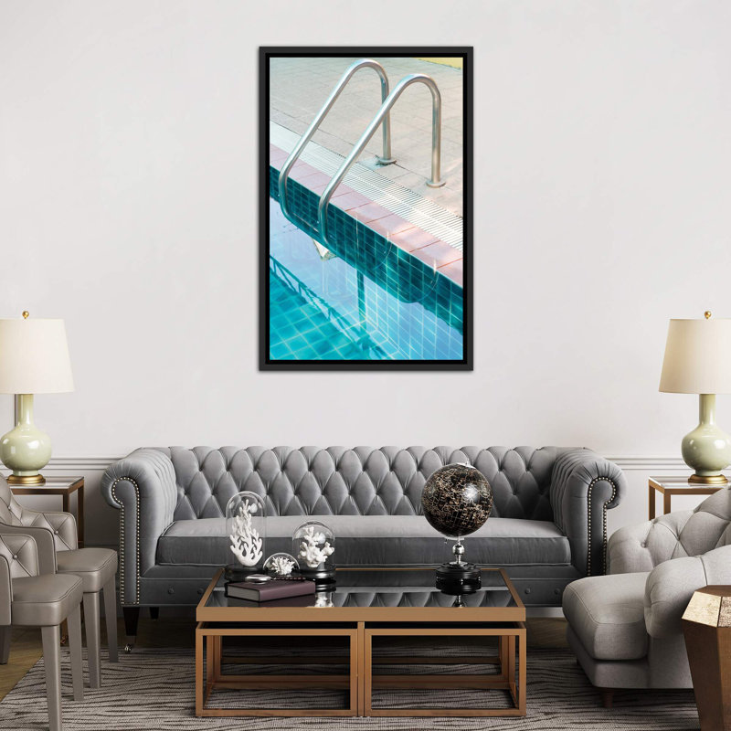 « rétro piscine piscine »-impression photo, H 48 po x l 32 po x P 1,5 po, Toile avec cadre noir