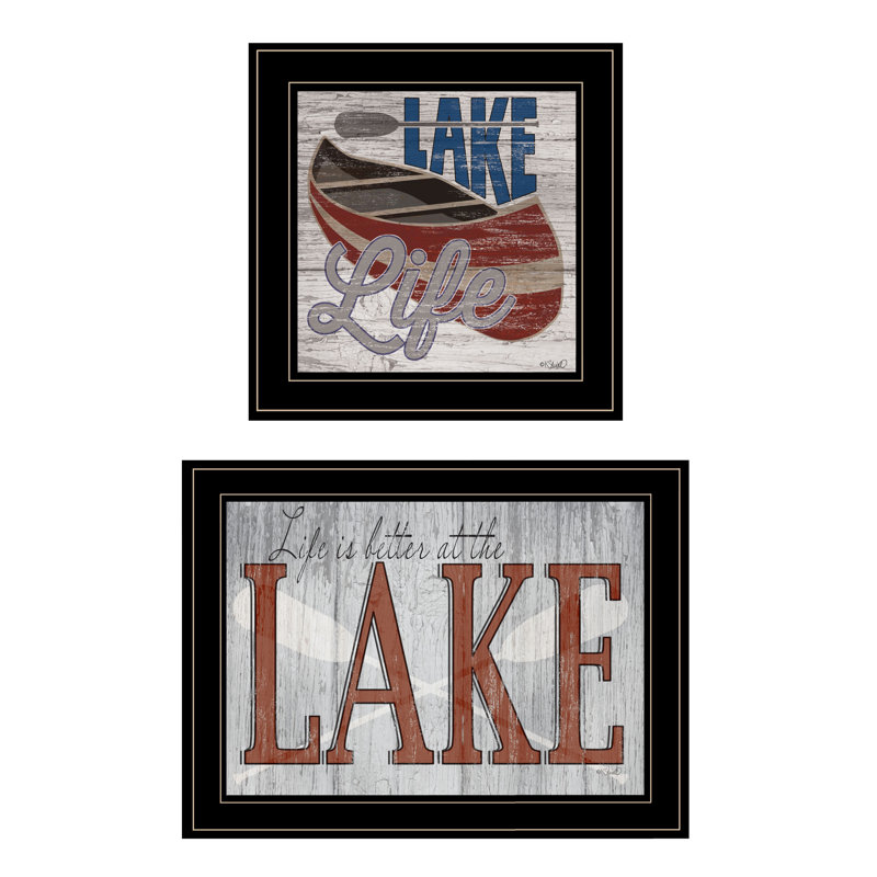 «Lake Life Is Better» par Kate Sherrill, prêt à accrocher, encadré, H 31 po x l 19 po x P 1 po, Noir