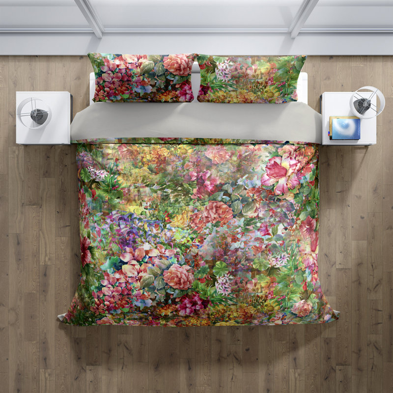 Polyester Floral Duvet Cover, Queen Duvet Cover + 2 Shams